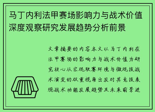 马丁内利法甲赛场影响力与战术价值深度观察研究发展趋势分析前景